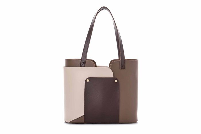 Lucky Bees Bolso Tote 1292 v2 Piel de Polivinilo Mink, Cream 30x12x26 cm